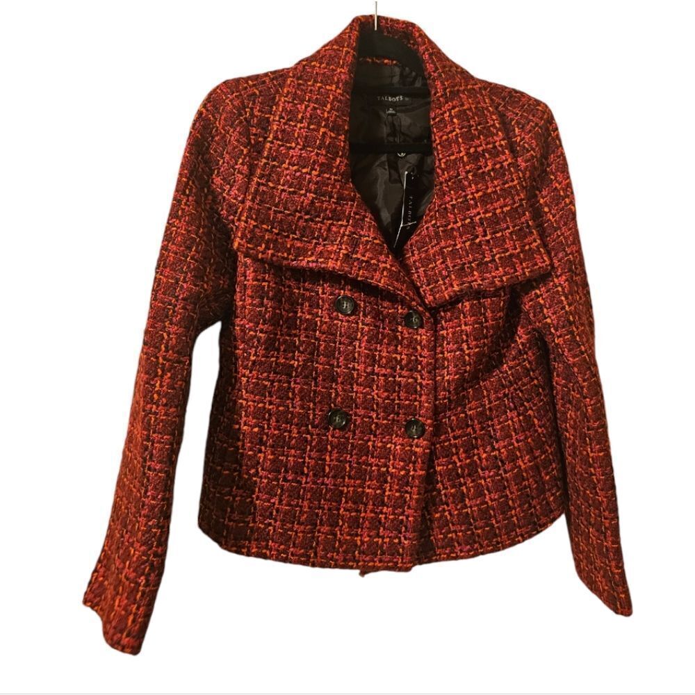 TALBOTS Cranberry/Orange/Brown Tweed Jacket - Size 10